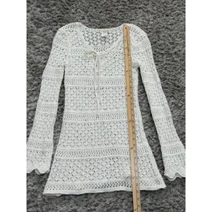 Women's Crochet Cover Up 100% Cotton Beachy Long Sleeve Size M Cottagecore thumbnail 7