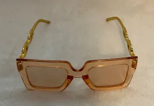 Women's Orange-Tinted Square Sunglasses with Gold Arms thumbnail 1