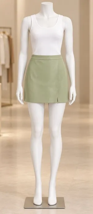 Aritzia Wilfred Vegan Leather Mini Skirt Sage Green Front Slit Womens Size 2 thumbnail 1