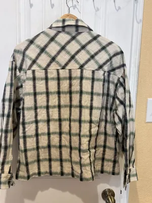 Zara oversized shacket jacket plaid beige black white S Button Up thumbnail 6