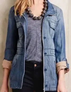 Anthropologie Marrakech anorak utility chambray jacket size XS petite thumbnail 1