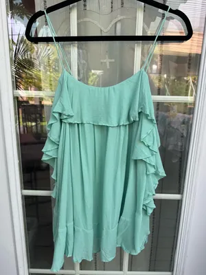 Z🐞Free People Mint Ruffle Spaghetti Strap Camisole thumbnail 4