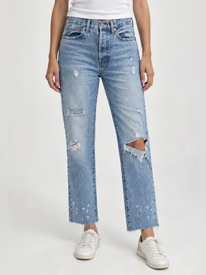 Gap 1969 Mid Rise Destructed Vintage Straight Jeans – Light Indigo – 0/25R thumbnail 5