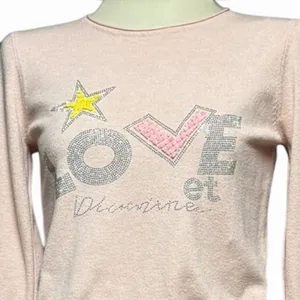 S.Christina 100% Cashmere Sweater Sparkle Star Love Pink Silver Yellow Small/Med thumbnail 2