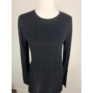 Raey Black Organic Cotton Textured Pointelle Crochet Knit Sweater‎ Dress Italy thumbnail 12