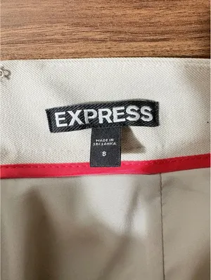 Express Women's Beige Pencil Skirt with Gold and Black Belt Detail, Size 8 thumbnail 6