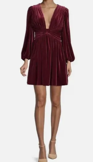 NWT Mariah V-Neck Burgundy Velvet A-Line Dress thumbnail 1