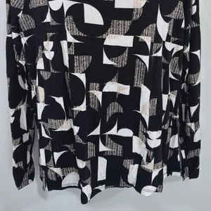 Ann Taylor Factory‎ Womens Black White Geometric Abstract Long Sleeve Top Large thumbnail 3