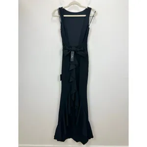 Lulus Exquisite Refinement Black Backless Bow Ruffled Maxi Dress Formal XS NWT thumbnail 9