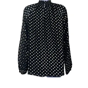 Yumi‎ Kim Black Gold Polka Dot Lexington Top High Ruched Neck Long Sleeve Office thumbnail 2