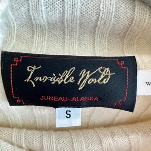 Invisible World Juneau Alaska 100% Cashmere Ribbed Mock Neck Sweater Cream Small thumbnail 3
