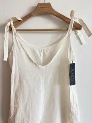 Luckliva White Cotton Tie Strap Jumpsuit Size Large Beach Cover Up NWT thumbnail 7