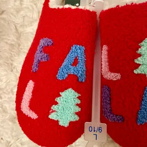 Red Holiday Fa La La Sherpa‎ Lined Slippers Women's Size L thumbnail 2