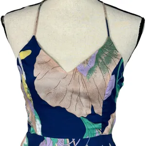 Lulus X-Small Halter Maxi Dress Floral Lined V-Neck Tiered Open Back Blue Multi thumbnail 2