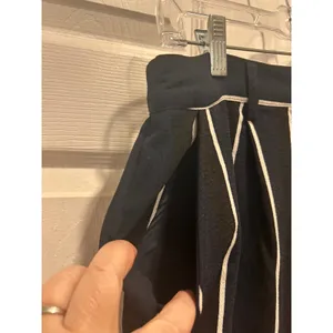Who What Wear Navy Blue Striped Pleated‎ Tapered Trousers Womens Sz 14 High Rise thumbnail 3