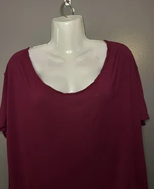 We The Free Shirt Womens Small Red Scoop Neck Short Sleeve Relaxed Asym Hem Top thumbnail 1