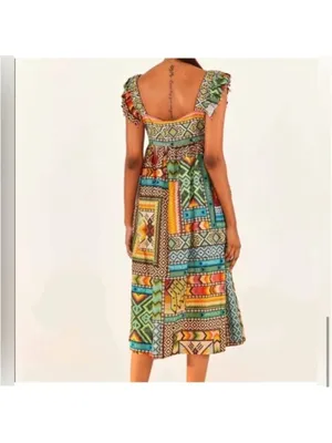 Farm Rio Banana Scarves Colorful Printed Midi Dress thumbnail 4