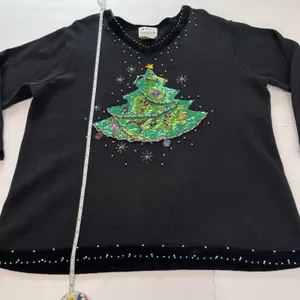 Quacker Factory Black Christmas‎ Tree Holiday V Neck Pullover Sweater Size 1X thumbnail 9