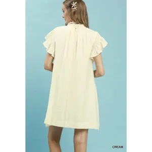 Umgee Ruffle Flutter Sleeve Dress - Cream - Small thumbnail 3