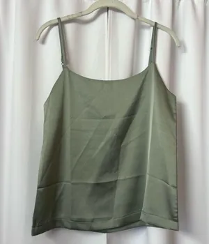 New Kawaii Green Satin Sleeveless Business Casual Minimalist Cami Tank Top thumbnail 3