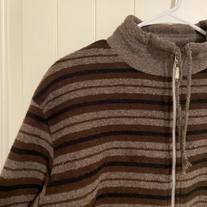 EUC Vintage Frazier Lawrence women’s brown stripe‎ soft plush zip jacket medium thumbnail 3