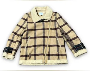 J.O.A Plaid Faux Fur Shearling Moto‎ Jacket thumbnail 2