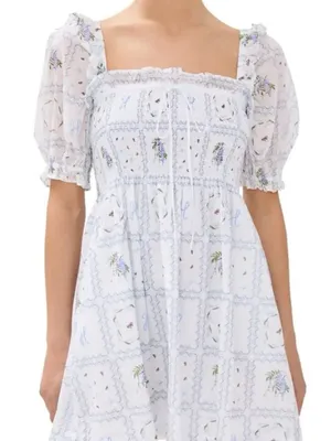 Hill House Scarlett Blue & White Floral Patchwork Midi Nap Dress | S thumbnail 1