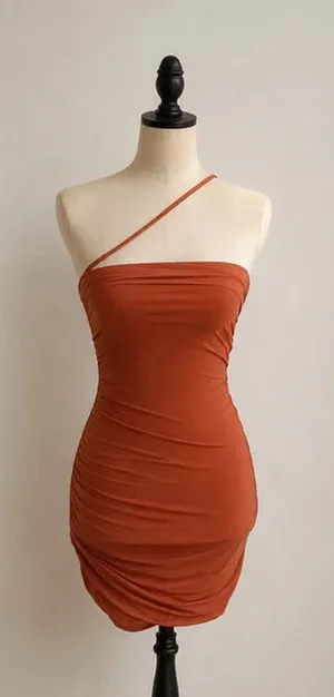 Oh Polly Don’t Desert Me Ruched Mini Dress Rust Size 6 Halter Bodycon thumbnail 1