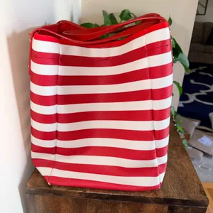 Kate Spade Kenneth Modern Tote Women XL‎ Red White Striped Nautical Shoulder Bag thumbnail 5