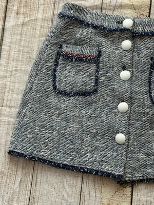ZARA BASIC Navy Blue White Boucle Knit Mini Skirt Button Front Size Medium thumbnail 6