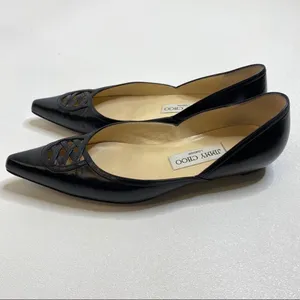 Jimmy Choo Black Leather Pointed Toe Lattice Cutout Flats Size 35 Made in Italy thumbnail 5