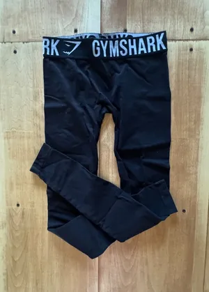 Gymshark Flex Seamless Leggings Black‎ Gray Logo Waistband Mid Rise Womens Small thumbnail 1