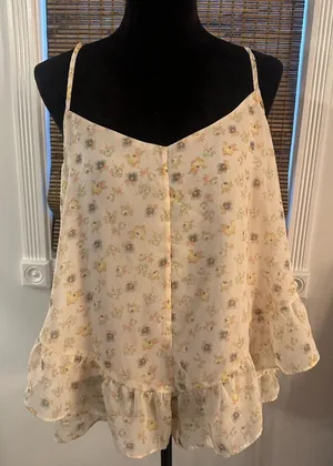Lauren Conrad Layered Ruffle Floral Thin Straps Camisole Shirt Women’s Large thumbnail 1