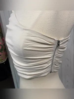 NWT WNTRMSE‎ Pippa One-Shoulder Long-Sleeve Crop Top in Vanilla, Size 6 thumbnail 5