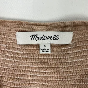 Madewell Cardigan Sweater Womens Small Tan‎ Stripe Open Front Longline Pockets thumbnail 3