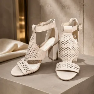 Dollhouse Beige Laser Cut Block Heel Sandals Size 5.5 thumbnail 3