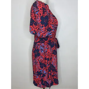 Lilly Pulitzer Red Blue Floral One Shoulder Puff Sleeve Dress Cocktail Size 4 thumbnail 3