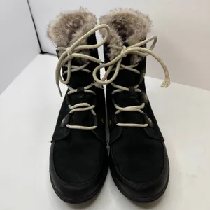Sorel Explorer Joan Suede Winter Boots Womens Size 10 Black Faux Fur Waterproof thumbnail 3