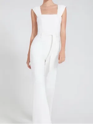 Alice + Olivia Jeans Denim Vintage Sugar White Flare SLV Jumpsuit $485 XS 24 thumbnail 10