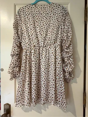 NWT Peach Love Long-Sleeve Cream Mini Autumn Dress with Brown Dot Print Size M thumbnail 2