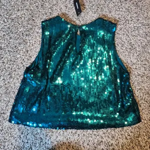 Express Womens Teal Green Sequin Sleeveless Crop Top Blouse XS New‎ With Tags thumbnail 6