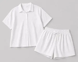 White Eyelet Lace 2 Piece Button Down Shirt & Shorts 1XL Swim Cover‎ Up Set thumbnail 1