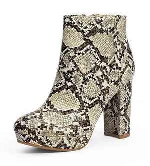 Dream Paris STOMP AAVETE Slip On Ankle Boots Chunky Heel Side Zipper Snake print thumbnail 1