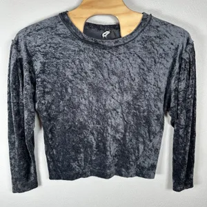 We The Free People‎ Crushed Velvet Black Pullover Slouchy Sweatshirt Size Medium thumbnail 1