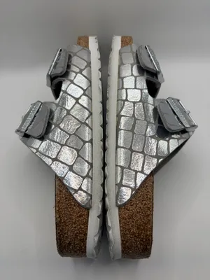 Birkenstock Arizona Gator Gleam Silver Metallic Croc Sandals EU 38 US 7-7.5 thumbnail 7