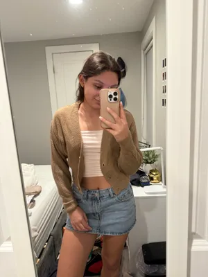 Garage Brown Button Up Cropped Cardigan Xs thumbnail 2