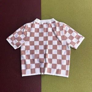 Fuzzy Checker crop top in tan and beige thumbnail 3