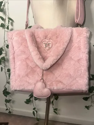 Juicy Couture Pink Let’s Get Cozy Faux Fur Tote Bag Removable Strap With Zipper thumbnail 2