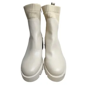 Bar III Cream Ribbed Sock Lug Sole Block Heel Winter Boots Size 11M thumbnail 4