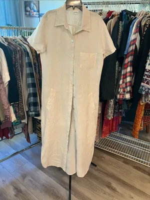 Allen Allen Cream Button-Front Maxi Shirt Dress or kimono thumbnail 3